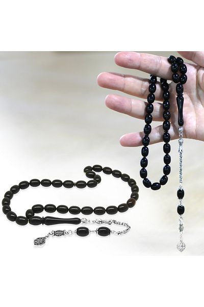 Tesbihane سلسلة معدنية متدلية منقوشة باللون الأسود - مسبحة كاتالين منقوشة باللون الأصفر