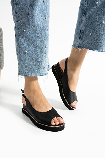 FOLLİNİ Women's genuine leather platform heel shoes black