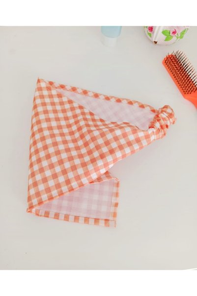 Mufincollection Orange White Checkered Bandana – Elastic, Soft Cotton Fabric