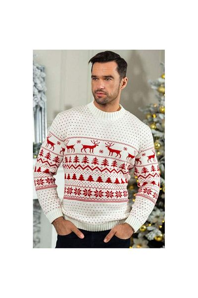 SIKS Men's Sweater with Christmas Themed Print, White, Size M-L