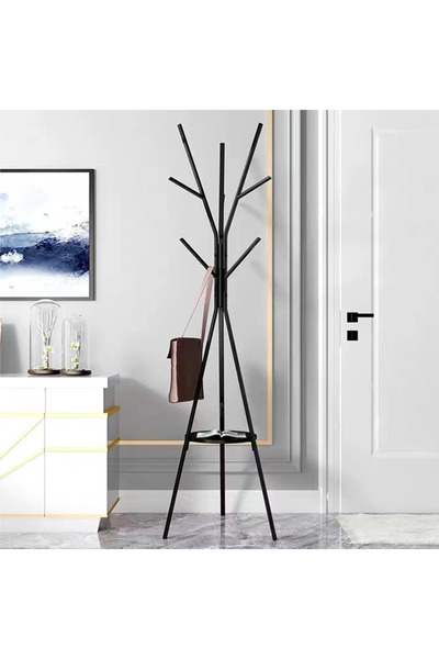 Deliny Cuier Haine Cu Suport Din Mdf Pentru Accesorii, 9 Carlige, Otel Carbon, 180 X 45 Cm, Negru