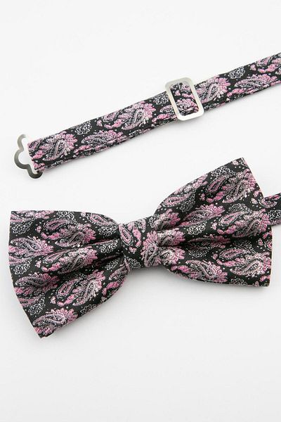 SIRRI Men's Shawl Pattern Bow Tie - Black & Pink Ages 14 & up (6X12 cm)