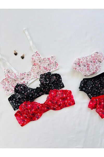 İNKO İÇ GİYİM Set of 6 Colorful Underwire Tulle Bra Set (Bra Thong)