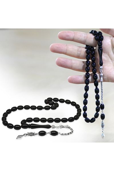 Tesbihane سلسلة معدنية متدلية من الكاتالين الأسود مع شرابة من نوع بلوط إمامي بيزي