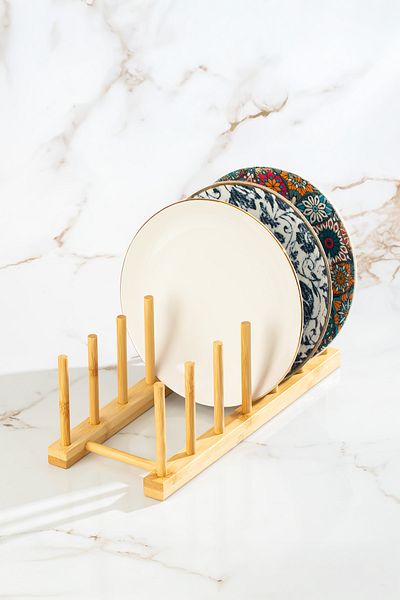Porsima 2077 Organizer κουζίνας Ξύλινο Organizer κουζίνας Ξύλινη θήκη πιάτων Ξύλινη βάση για πιάτα 29x12cm