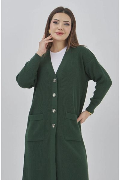 Stilmony Women's Knitwear Flexible Lycra Seasonal Button Detailed Pocketed Long Cardigan