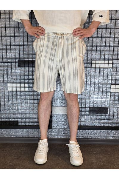 Geco Cream Top Mustard Striped Seersucker Shorts