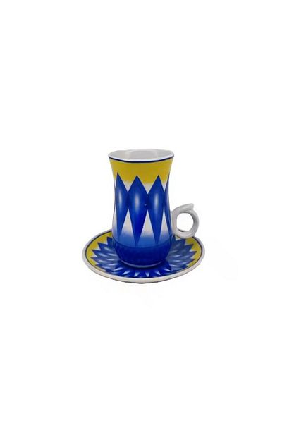 rexa Blue & Yellow Patterned Ceramic Cup and Saucer Set