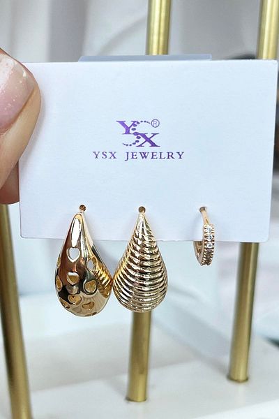 TAKIŞTIR مجموعة أقراط YSX VIP مكونة من 3 قطع من بوتيغا باللون الذهبي