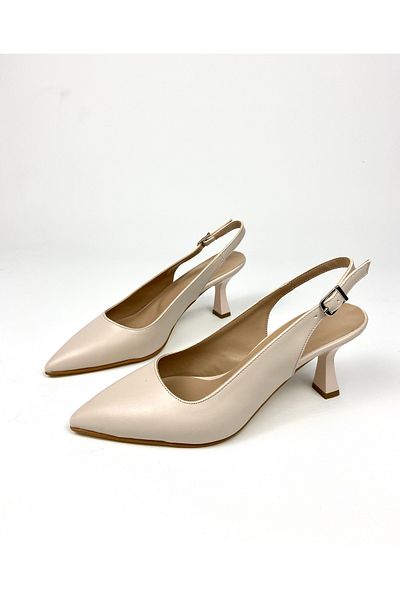 Gloriys Ayakkabı & Çanta Pantofi cu toc de 6 cm din piele bej 01492