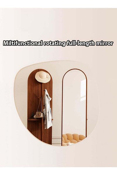 Taimi Arched Mirror with Clothes Hanger Storage Shelf for Bedroom and Living Room Walnut Color 166x46cm