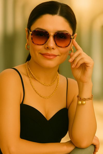Merand Leopard Patterned Cornered Unisex Sunglasses – Stylish Model with Gold Detail