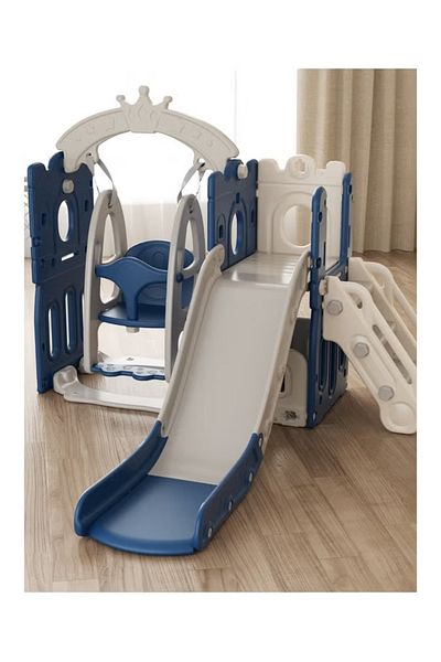 FULLJOY L-Shaped Tower Slide & Swing 145 + Ball & Basketball Frame + A-Shaped Crown (Closed)