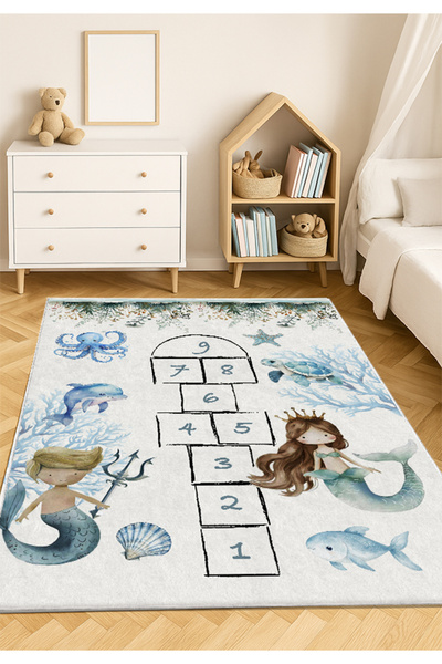 PINKIE HOME Kaymaz Taban Makinede Yıkanabilir Leke Tutmaz Seksekli Oyun Halıs...