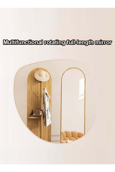 Taimi Arched Mirror with Clothes Hanger Storage Shelf for Bedroom and Living Room Wood Color 166x46cm