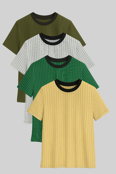 FATELLA Чоловіча смугаста футболка з коротким рукавом і велосипедним коміром,...