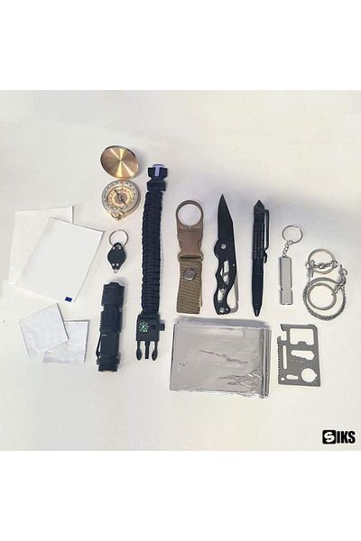 SIKS 12 In 1 Survival Kit With Multifunctional Utensils, Waterproof Carrying Case Included