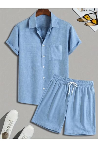 NO4 Cotton Textured Sofi̇a Imported Pocket Shorts Shirt Set