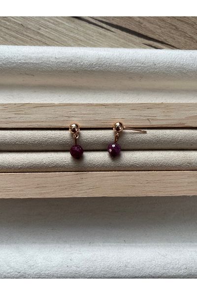Pel Design Ruby Stone Copper Ball Earrings Handmade
