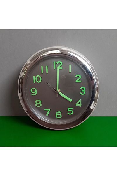 Bahat Phosphorescent Silver Chrome Colored Small Wall Clock Diameter 25 cm Plastic