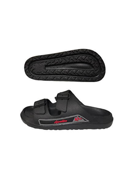 Calx Black Men's Pool Beach Buckle Slippers