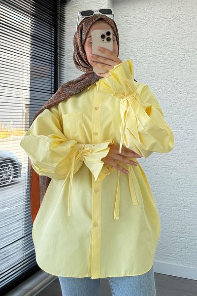 MELEK ARAZ Oversize Cut Ankle Detailed Poplin Tunic - Yellow