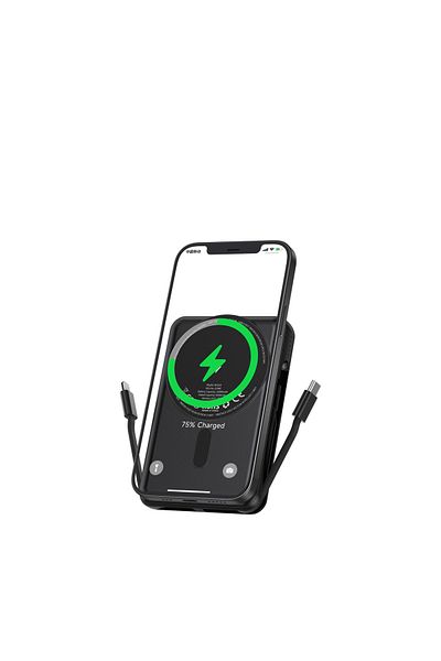 MOOGMAX Trunk 10000mAh Magnetic Power Bank with 22.5W Fast Charging and 2 Built-in Cables, Supports 15W Wireless Charging.