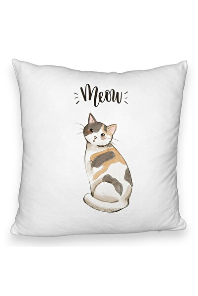 BEKZ Perna Decorativa Fluffy, Model Meow, 40x40 cm, Alba, Husa Detasabila, Bu...