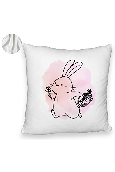 BEKZ Perna Decorativa Fluffy, Model Iepuras Roz, 40x40 cm, Alba, Husa Detasab...