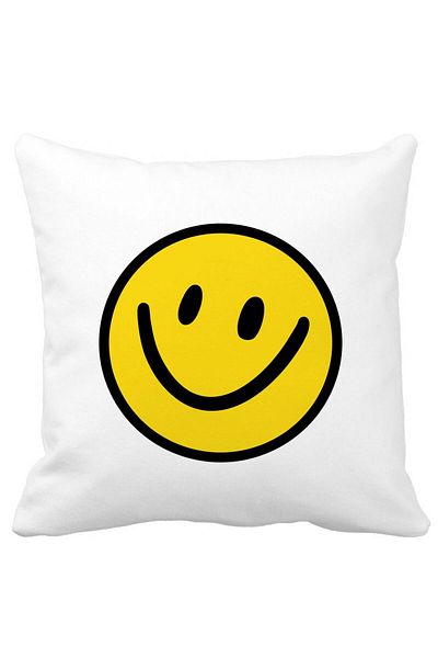 BEKZ Perna Decorativa Patrata Smiley Face 2,40x40 cm, Alba, Mata, Husa Detasabila, Burduf