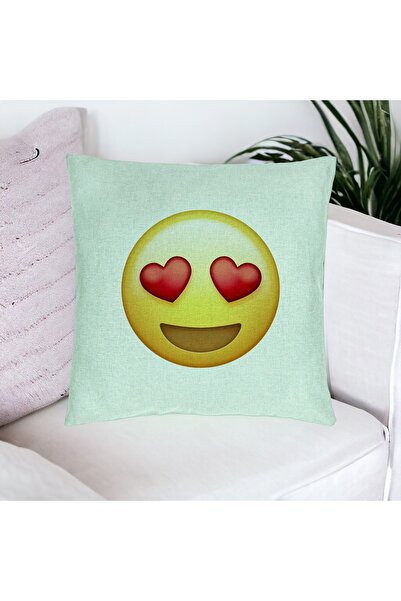 BEKZ Perna Decorativa, Model Emoji Fata cu Inimi, 40x40 cm, Verde Menta, Husa...