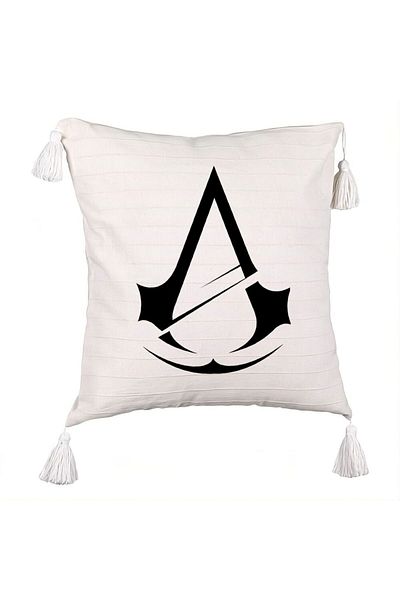 BEKZ Decorative Pillow with Fringes with Assassin's Creed Fans 2, 45x45 cm, Ecru, With zipper