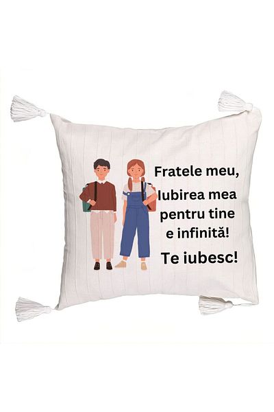 BEKZ Decorative Pillow with Fringes My Brother 1, 45x45 cm, With zipper