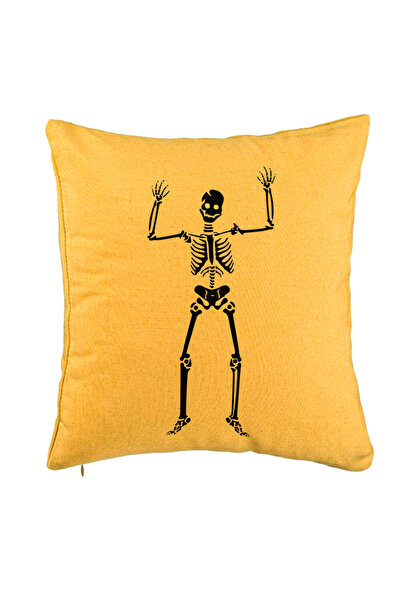 BEKZ Față de pernă cu motiv de schelet de Halloween 1, 40x40 cm, galben