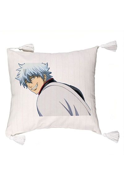 BEKZ Decorative Pillow with Fringe with Gintama Gin, 45x45 cm, Ecru, With zipper