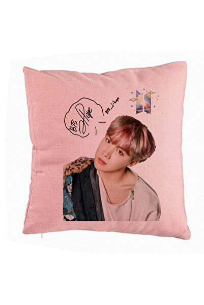 BEKZ Perna Decorativa BTS J-hope, 40x40 cm, Roz, Husa Detasabila, Burduf