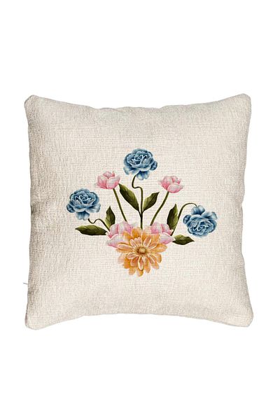 BEKZ Fata de perna Canapea, Model Florale Roz Gold si Bejstru, 40x40 cm, Cu fermoar