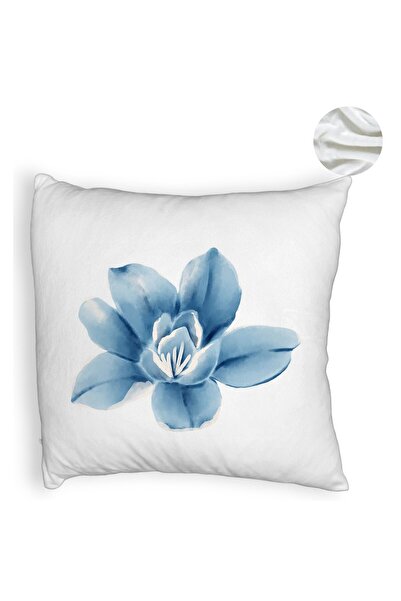 BEKZ Perna Decorativa Fluffy, Model Florale Blue Flower, 40x40 cm, Alba, Husa...