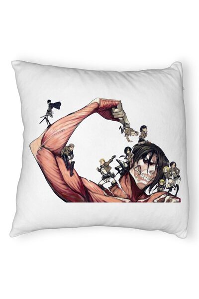 BEKZ Perna Decorativa Fluffy cu Attack on Titan Giant, 40x40 cm, Alba, Husa Detasabila, Burduf