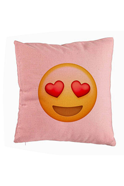 BEKZ Μαξιλαροθήκη, Κορίτσι Emoji με Σχέδιο Καρδιές, 40x40 Εκ., Ροζ