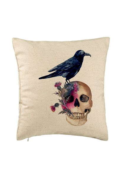 BEKZ Față de pernă cu motiv de craniu și cioară de Halloween, 40x40 cm, bej