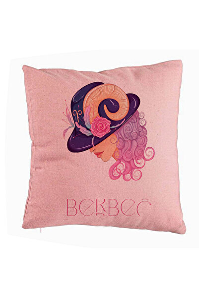 BEKZ Perna Decorativa, Model Zodia Berbec, 40x40 cm, Roz, Husa Detasabila, Bu...