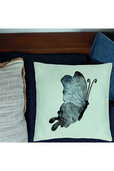 BEKZ Perna Decorativa, Model Fluture 2, Blue and Black 40x40 cm, Verde Menta, Husa Detasabila, Burduf