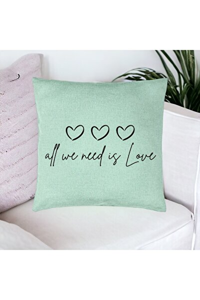 BEKZ Διακοσμητικό μαξιλάρι, All we need is Love Model, 40x40 εκ., Πράσινο της μέντας, Αφαιρούμενο κάλυμμα, Φυσούνα