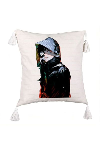 BEKZ Pillowcase with Fringe with Tokyo Ghoul Kaneki, 45x45 cm, Ecru, With zipper