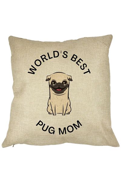 BEKZ Perna Decorativa, World&apos;s Best Pug Mom, 40x40 cm, Husa Detasabila, Burduf