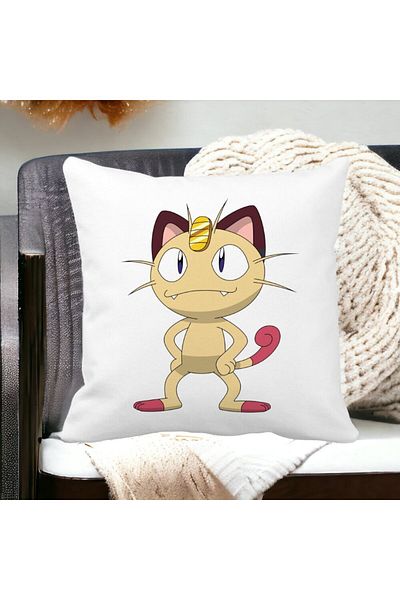 BEKZ Pokemon Cat Square Decorative Pillow, 40x40 cm, White, Matte, Removable Cover, Bellows