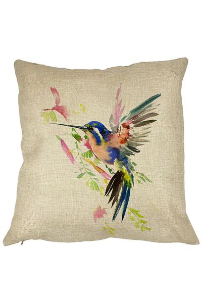 BEKZ Perna Decorativa Patrata Watercolor Birds, 40x40 cm, Husa Detasabila, Burduf