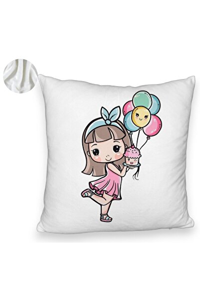 BEKZ Perna Decorativa Fluffy, Model Happy Girl, 40x40 cm, Alba, Husa Detasabila, Burduf