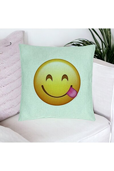BEKZ Perna Decorativa, Model Emoji cu Limba, 40x40 cm, Verde Menta, Husa Deta...